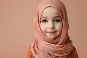 Portrait of a Young Girl Wearing a Peach-Colored Hijab photo