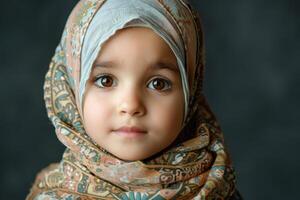 Close-up Portrait of a Young Girl Wearing a Colorful Scarf photo