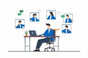 Flat illustration of recruiter conducting virtual interviews for remote job candidates vector