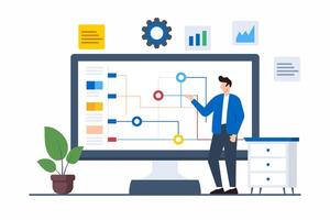 Flat illustration of person with project management software vector