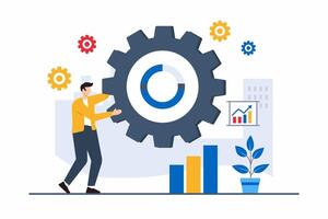 Flat illustration of individual carrying giant cogwheel, symbolizing organizational alignment and process optimization vector