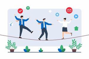 Flat illustration of professionals balancing on tightrope, symbolizing risk management vector