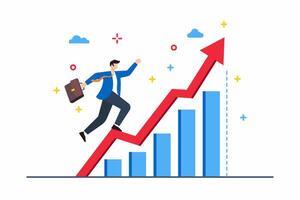 Flat illustration of executive breaking through barriers to reach peak performance in business vector