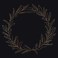 Gold frame made of plant elements, Elegant circle frame for print vector