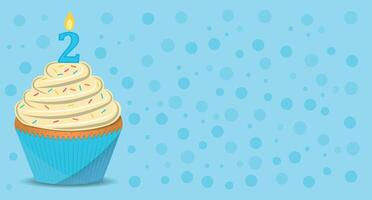 2 year birthday background with cupcake and candle. vector