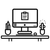desk icon or modern line symbol. line art and icon design with bold outline. Black and white Pixel Perfect minimalistic symbol isolated white background. Silhouette simple thin sign vector