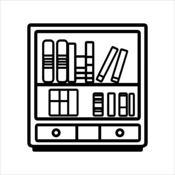 Bookcase icon or modern line symbol. line art and icon design with bold outline. Black and white Pixel Perfect minimalistic symbol isolated white background. Silhouette simple thin sign vector