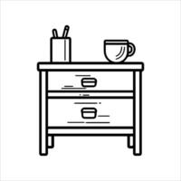 Bedside Table icon or modern line symbol. line art and icon design with bold outline. Black and white Pixel Perfect minimalistic symbol isolated white background. Silhouette simple thin sign vector