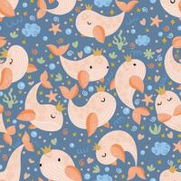 Seamless pattern background with whale princess with crown.cdr vector