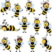 Set digital collage of cute bee in different positions and expression.cdr vector