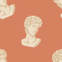 Michelangelo's David bust seamless pattern. Dark academia style. Stock illustration in hand drawn style. vector