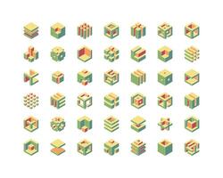 Cube logo, geometric design. Set box logotype company, trendy techno emblem in isometric 3D style. vector