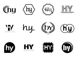 HY logo company template. Letter h and y logotype. Set different classic serif lettering and modern bold text with design elements. Initial font typography. vector