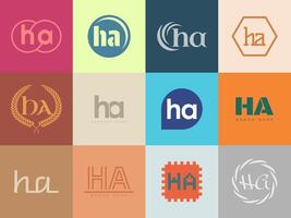 HA logo company template. Letter h and a logotype. Set different classic serif lettering and modern bold text with design elements. Initial font typography. vector