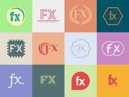 FX logo company template. Letter f and x logotype. Set different classic serif lettering and modern bold text with design elements. Initial font typography. vector