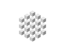 Cube logo, geometric design. Box logotype company, trendy tech emblem in pixel style. vector