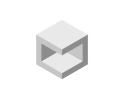 Cube logo, geometric design. Box logotype company, trendy tech emblem in pixel style. vector