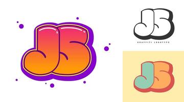 JS logo design for festival or party. Initial letter j and s in graffiti style. Creative modern lettering company name of font typography. Kids trendy logotype or identity. vector