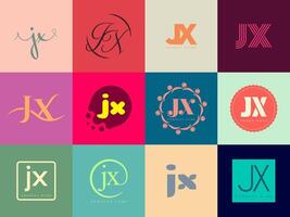 JX logo company template. Letter j and x logotype. Set different classic serif lettering and modern bold text with design elements. Initial font typography. vector