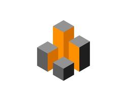 Cube logo, geometric design. Box logotype company, trendy tech emblem in pixel style. vector