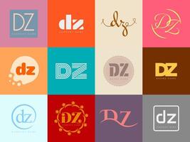DZ logo company template. Letter d and z logotype. Set different classic serif lettering and modern bold text with design elements. Initial font typography. vector