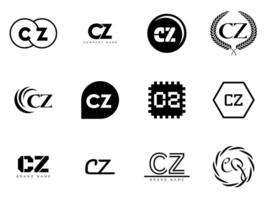 CZ logo company template. Letter c and z logotype. Set different classic serif lettering and modern bold text with design elements. Initial font typography. vector
