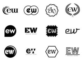 EW logo company template. Letter e and w logotype. Set different classic serif lettering and modern bold text with design elements. Initial font typography. vector