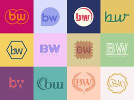 BW logo company template. Letter b and w logotype. Set different classic serif lettering and modern bold text with design elements. Initial font typography. vector