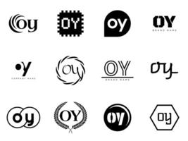 OY logo company template. Letter o and y logotype. Set different classic serif lettering and modern bold text with design elements. Initial font typography. vector