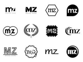 MZ logo company template. Letter m and z logotype. Set different classic serif lettering and modern bold text with design elements. Initial font typography. vector