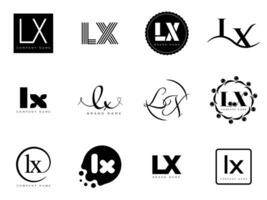 LX logo company template. Letter l and x logotype. Set different classic serif lettering and modern bold text with design elements. Initial font typography. vector