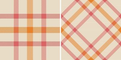 Seamless plaid textile of background check pattern with a texture tartan fabric . Set in fall colors. Pillow arrangement on bed. vector