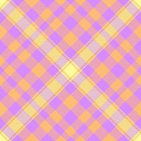 Paper textile check seamless, reel plaid background . International tartan fabric texture pattern in orange and violet colors. vector