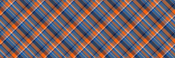 List tartan pattern, motif fabric background plaid. Business textile seamless check texture in blue and orange colors. vector