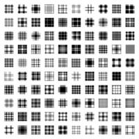 Plaid tartan pattern seamless big set. One hundred original and unique patterns. checkered plaids fabric texture black white flat design. vector