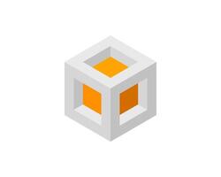 Cube logo, geometric design. Box logotype company, trendy tech emblem in pixel style. vector
