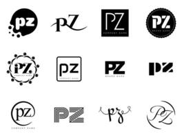 PZ logo company template. Letter p and z logotype. Set different classic serif lettering and modern bold text with design elements. Initial font typography. vector