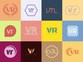 VR logo company template. Letter v and r logotype. Set different classic serif lettering and modern bold text with design elements. Initial font typography. vector