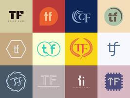 TF logo company template. Letter t and f logotype. Set different classic serif lettering and modern bold text with design elements. Initial font typography. vector