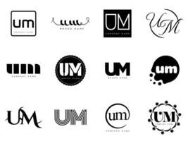 UM logo company template. Letter u and m logotype. Set different classic serif lettering and modern bold text with design elements. Initial font typography. vector