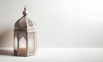 Plain white background with Islamic lantern ornament photo