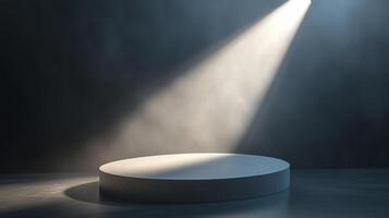 White podium with shadow on wall Mock up stand for product presentation Natural beauty pedestal in sunlight Display product 3d illustration photo