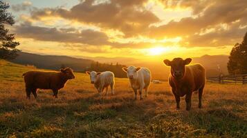 Farm animals during sunset photography background photo