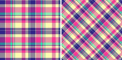 Seamless fabric texture of tartan pattern with a plaid check background textile. Set in rainbow colors. Tweed in modern fashion. vector