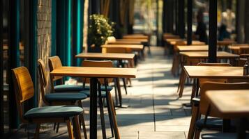 hotel Empty chairs and tables in row photo