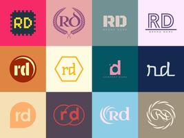 RD logo company template. Letter r and d logotype. Set different classic serif lettering and modern bold text with design elements. Initial font typography. vector