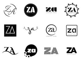 ZA logo company template. Letter z and a logotype. Set different classic serif lettering and modern bold text with design elements. Initial font typography. vector