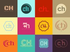 CH logo company template. Letter c and h logotype. Set different classic serif lettering and modern bold text with design elements. Initial font typography. vector