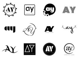 AY logo company template. Letter a and y logotype. Set different classic serif lettering and modern bold text with design elements. Initial font typography. vector