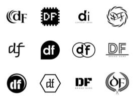 DF logo company template. Letter d and f logotype. Set different classic serif lettering and modern bold text with design elements. Initial font typography. vector